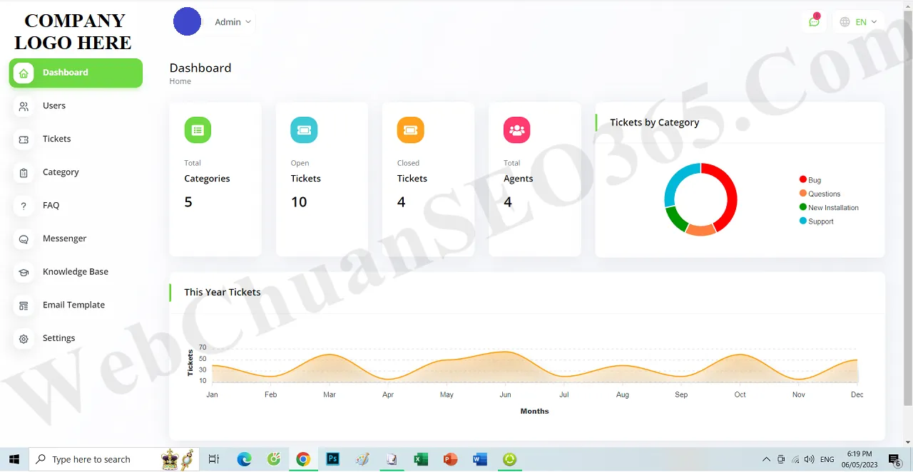 Giao diện Mẫu ứng dụng Web chăm sóc khách hàng dạng Ticket