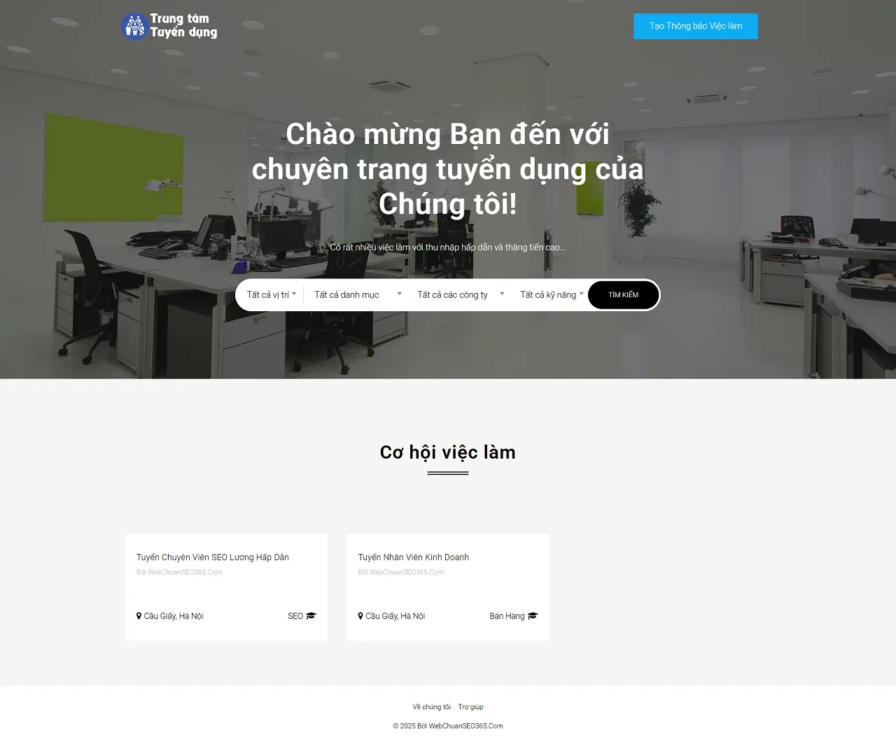 Giao diện hiển thị danh sách việc làm cho ứng viên của Ứng dụng Quản lý tuyển dụng
