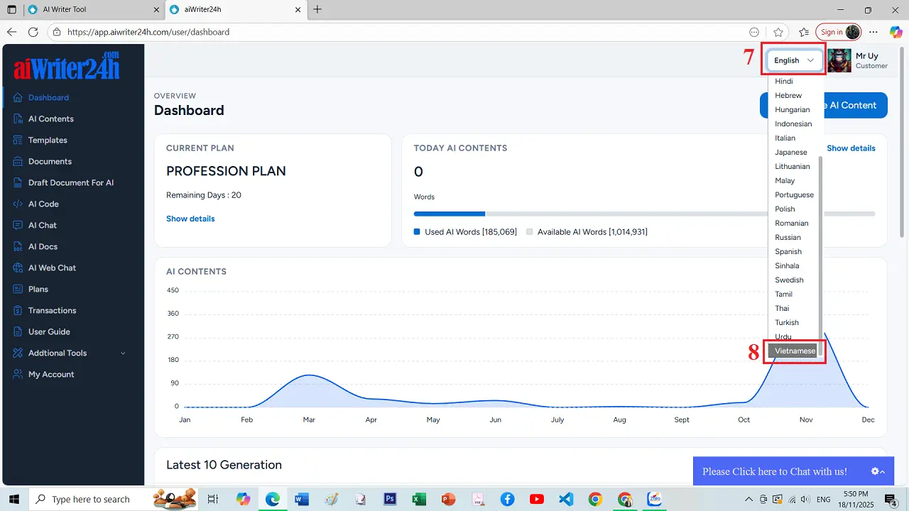 Danh Sách Tool Tạo Content Chuẩn SEO Etsy - Giao diện Quản trị của Công cụ AI tạo nội dung Chuẩn SEO Etsy