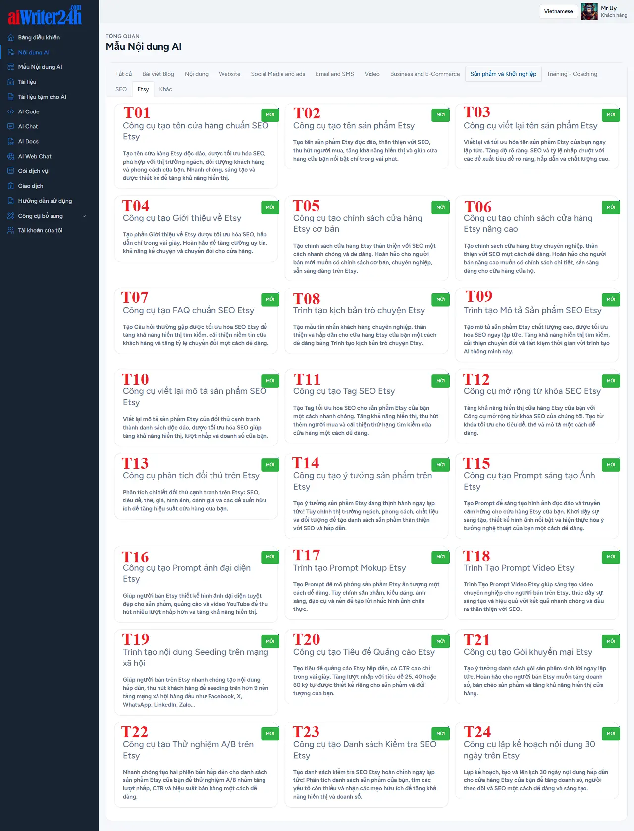 Danh Sách Tool Tạo Content Chuẩn SEO - Danh sách 24 công cụ AI tạo content chuẩn SEO Etsy dành cho chủ Shop