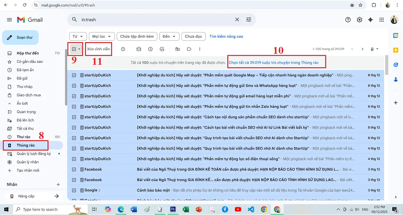 Cách xóa thư rác trong Gmail tự động hàng loạt - Xóa triệt để Thư rác trong Gmail ở Thùng Rác