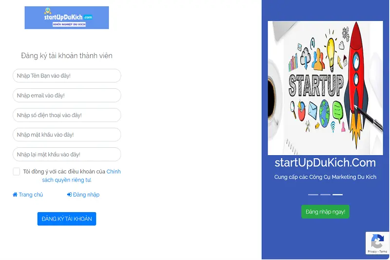 Hướng dẫn đăng ký tài khoản và đăng nhập vào hệ thống startUpDuKich.com
