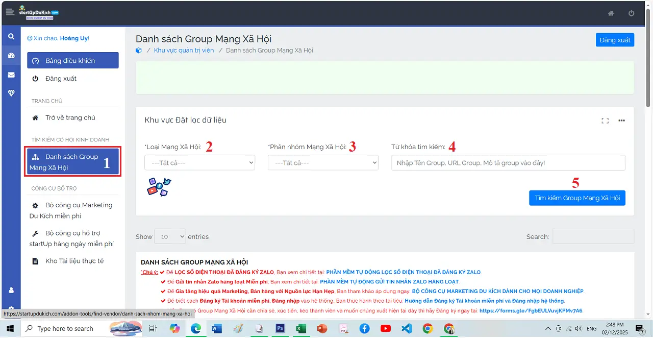 Group Zalo bán hàng dành cho chủ shop - Giao diện tìm kiếm Group Mạng Xã Hội