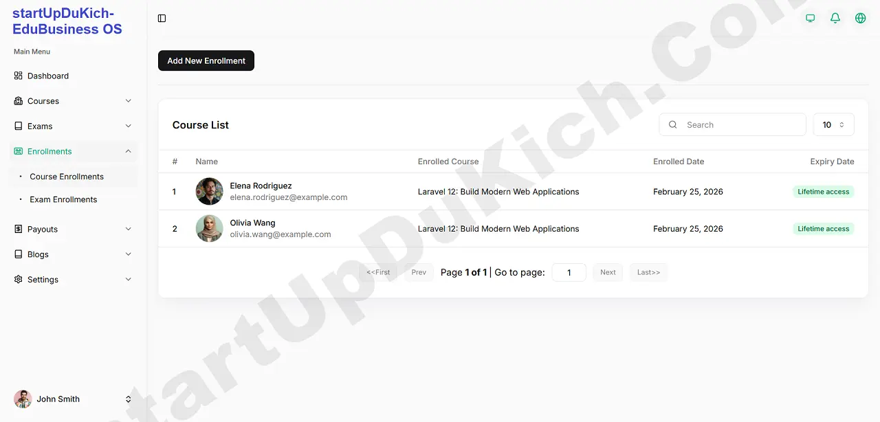 Giải pháp Hệ Sinh Thái Kinh Doanh Giáo Dục Số - Giao diện Bán khóa học và quản lý Học viên của Giảng viên