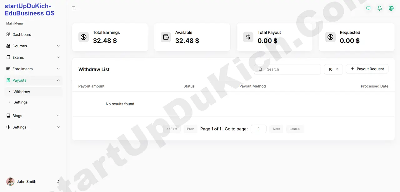 Giải pháp Hệ Sinh Thái Kinh Doanh Giáo Dục Số - Giao diện Đặt lệnh Rút tiền Thù lao của Giảng viên
