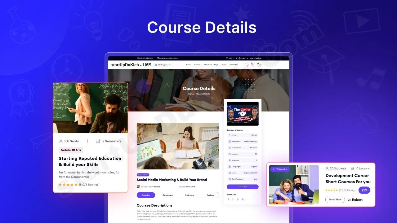 Giải Pháp LMS Kiếm Tiền Từ Khóa Học Online - Giao diện hiển thị chi tiết Khóa học khi Học viên vào xem