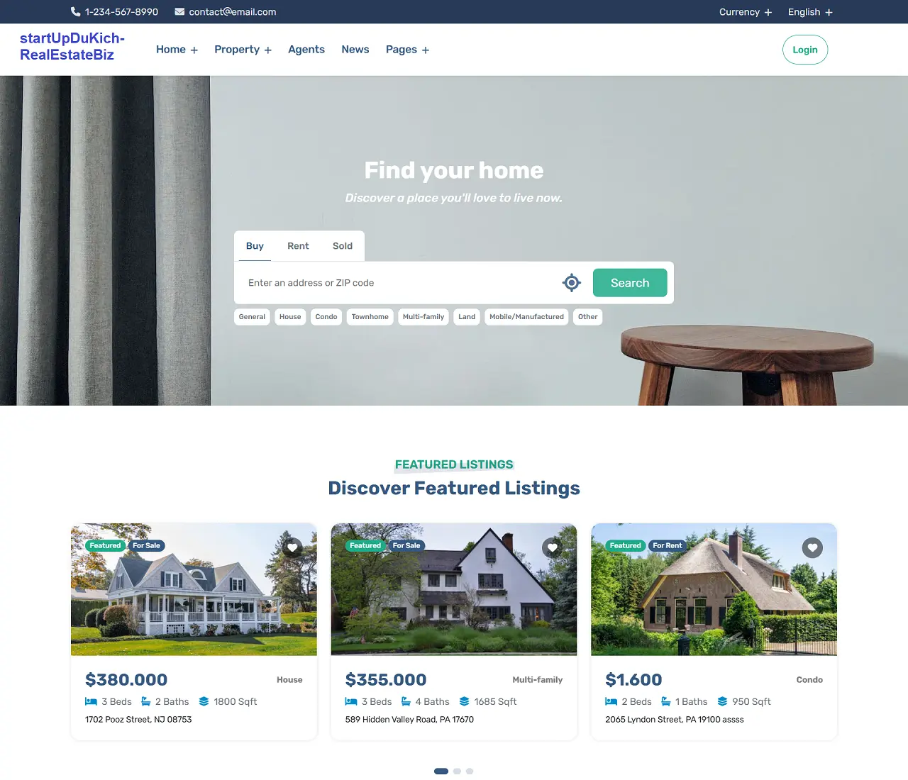 Giải Pháp Sàn Đăng Tin Bất Động Sản Riêng - Giao diện Trang chủ của Sàn đăng tin BĐS