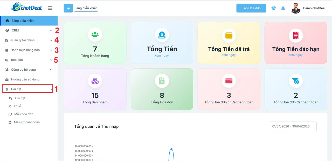 Hướng dẫn sử dụng phần mềm chốt đơn - Giao diện quản trị của Admin trong chotDeal