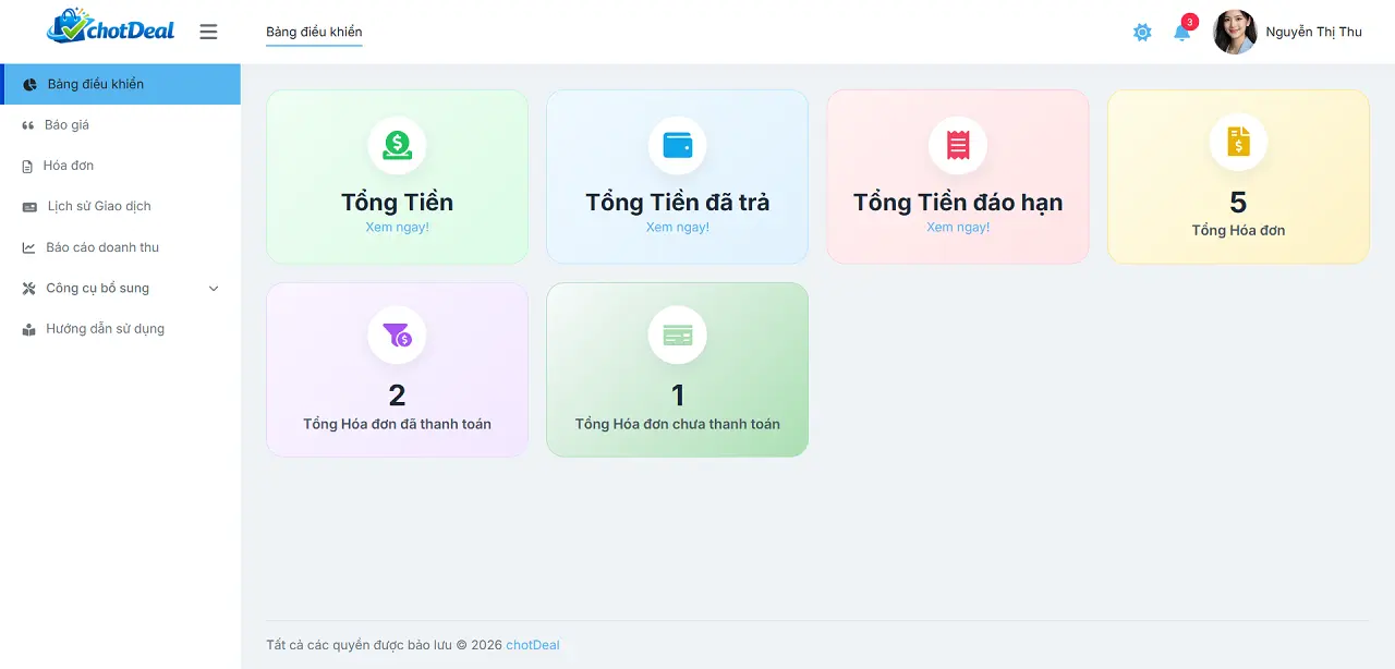 Giao diện quản trị của Khách hàng trong chotDeal