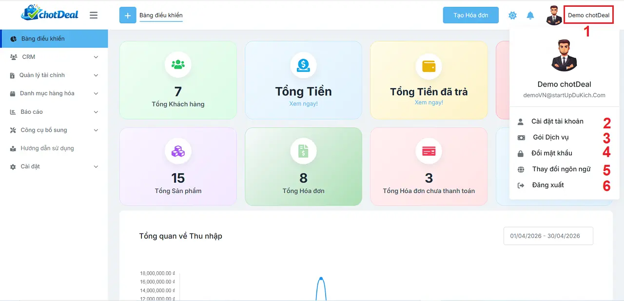 Hướng dẫn sử dụng phần mềm chốt đơn - Giao diện sửa thông tin tài khoản