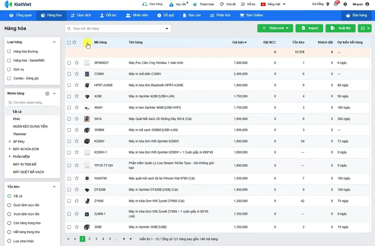 Giao diện làm việc của Phần mềm quản lý bán hàng KiotViet
