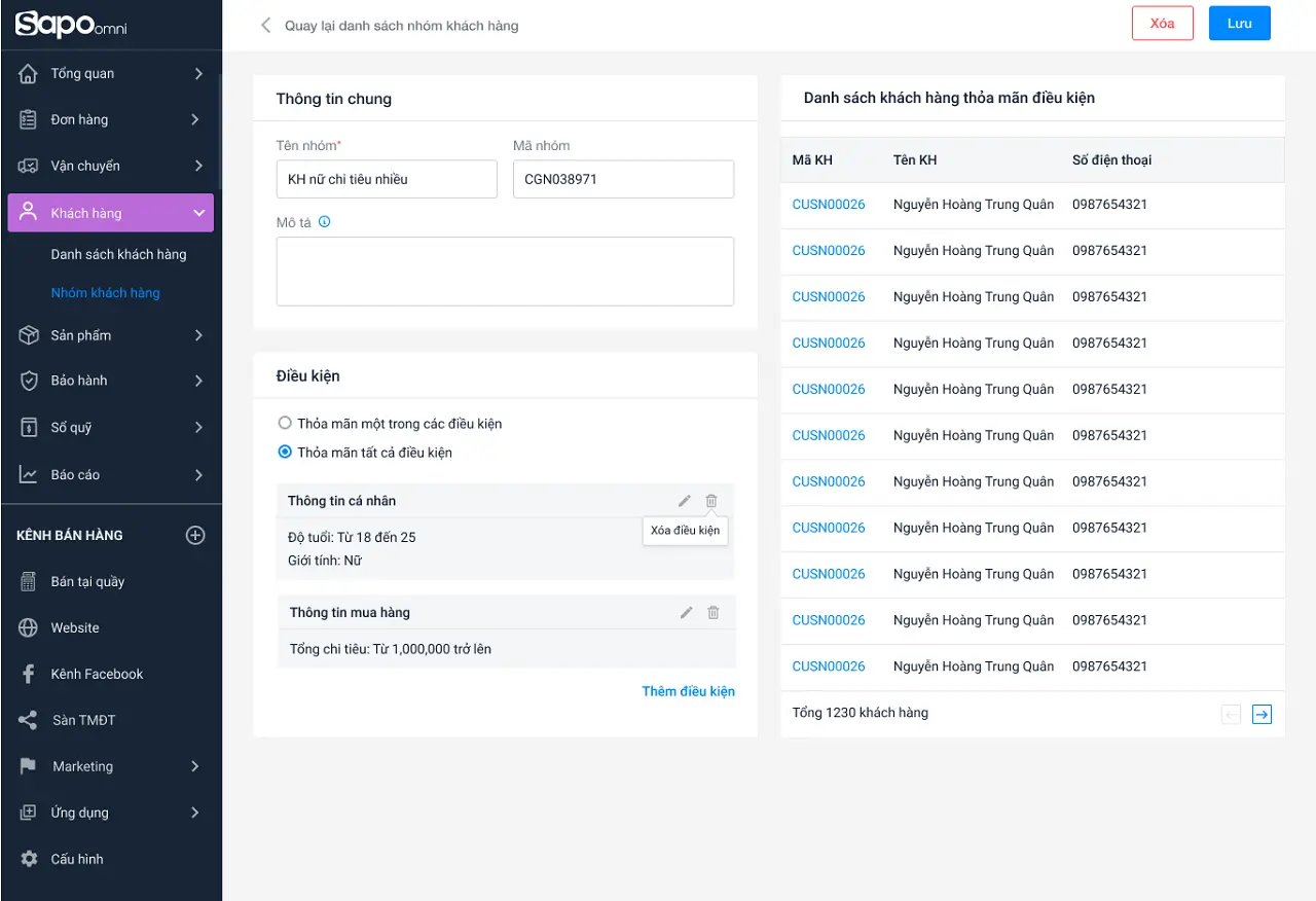 Giao diện làm việc của Phần mềm quản lý bán hàng Sapo