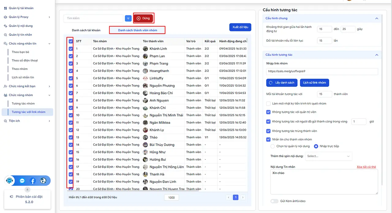 Top 5 phần mềm Zalo Marketing miễn phí dành cho startUp - Giao diện làm việc của phần mềm MKT Zalo