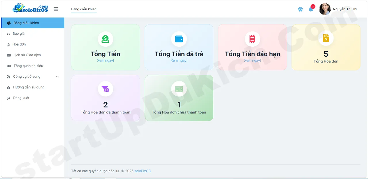 Giao diện quản trị dành riêng cho Khách hàng trong Phần mềm quản lý kinh doanh tinh gọn cho chủ doanh nghiệp một mình